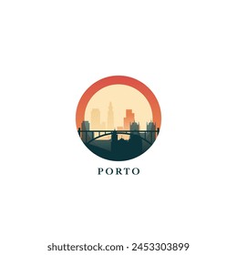 Porto cityscape, gradient vector badge, flat skyline logo, icon. Portugal city round emblem idea with landmarks and building silhouettes. Isolated graphic