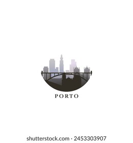 Porto cityscape, gradient vector badge, flat skyline logo, icon. Portugal city round emblem idea with landmarks and building silhouettes. Isolated graphic