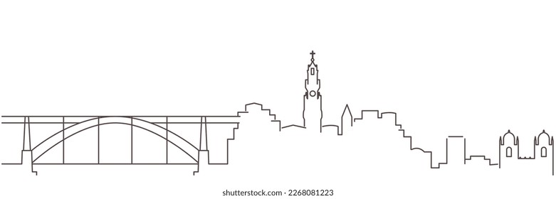 Porto Dark Line Simple Minimalist Skyline With White Background