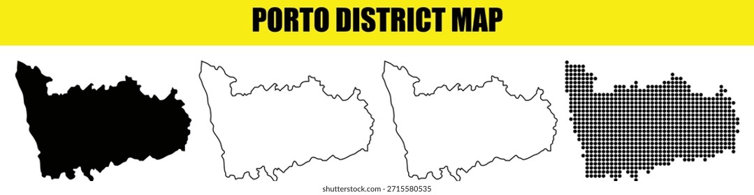 Mapas de distrito de Oporto establecen silueta negra Versiones de contorno punteado Región geográfica portuguesa País europeo Destino de viaje División política Área administrativa colección de cartografía