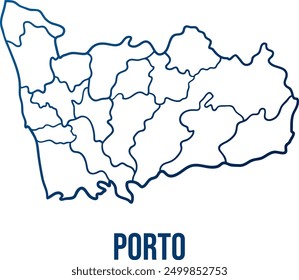 Porto district with municipalities map. Abstract smooth blue gradient linear vector 