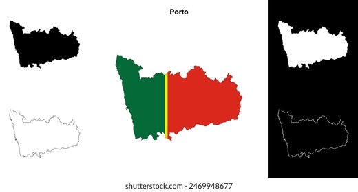 Porto district outline map set