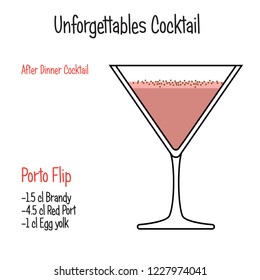 Porto Flip alcoholic cocktail vector illustration recipe isolated