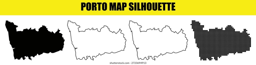 Porto Karte vier Silhouetten Sammlung verschiedene Stile Schablone Design schwarz Form Punkt Muster Umriss abstrakte Geografie Portugiesisch Stadt Stadtlandschaft Kartographie Kunst