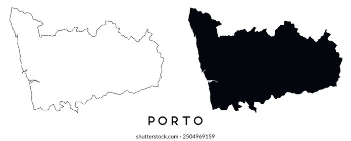 Porto map outline and black silhouette vector