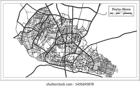 Porto Novo Benin Stadtplan in Schwarz-Weiß-Farbe. Übersicht. Vektorgrafik.