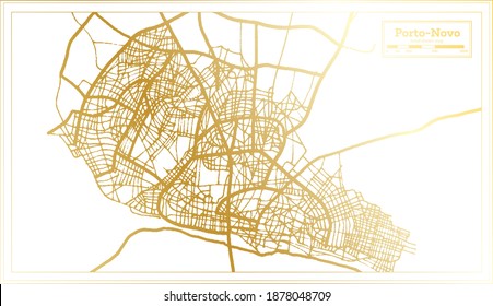 Porto Novo Benin Stadtplan im Retro-Stil in goldener Farbe. Übersicht. Vektorgrafik.