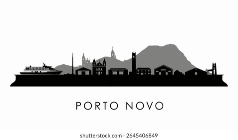 Porto Novo silhouette with city skyline, and architecture.