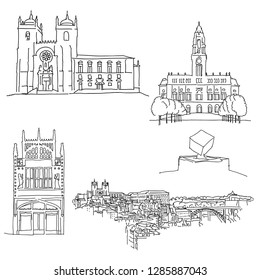 Porto Portgal historic architecture. Hand-drawn vector illustration. Famous travel destinations series.