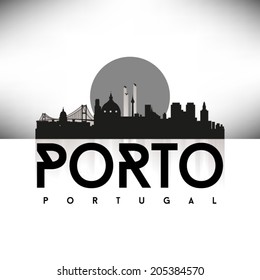 Porto Portugal, Black Skyline Design, vector illustration. Typographic city silhouette