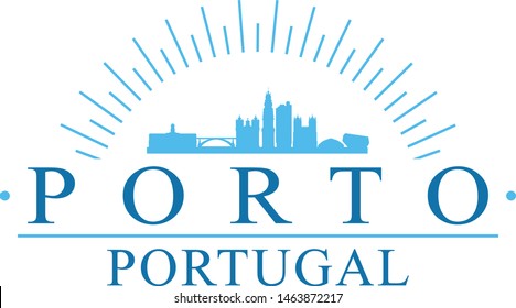 Porto Portugal City. Banner Design. City Skyline. Silhouette Vector. Famous Monuments.
