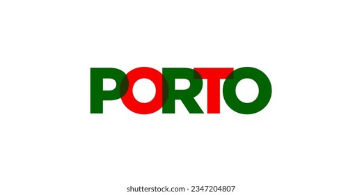 Porto in the Portugal emblem for print and web. Design features geometric style, vector illustration with bold typography in modern font. Graphic slogan lettering isolated on white background.