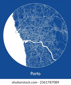 Porto Portugal Europe City Map blue print round Circle vector illustration