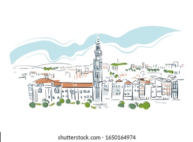 Porto Portugal Europe vector sketch city illustration line art
