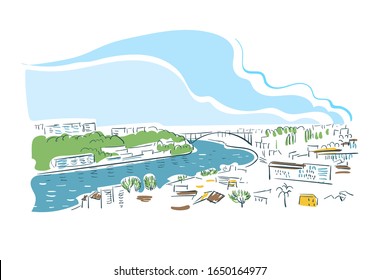 Porto Portugal Europe vector sketch city illustration line art