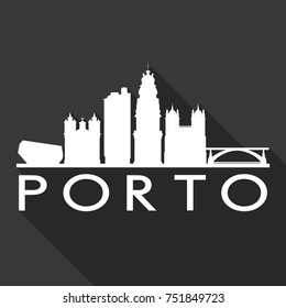 Porto Portugal Flat Icon Skyline Silhouette Design City Vector Art Famous Buildings.