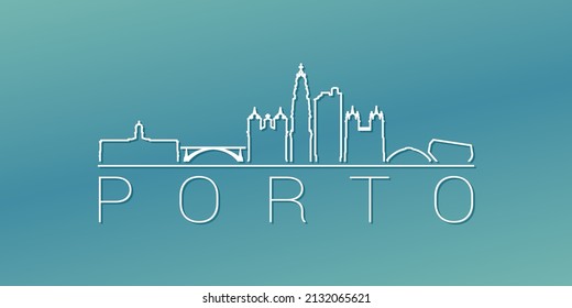 Porto, Portugal Skyline Linear Design. Flat City Illustration Minimal Clip Art. Background Gradient Travel Vector Icon.