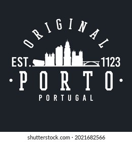 Porto, Portugal Skyline Original. A Logotype Sports College and University Style. Illustration Design Vector City.