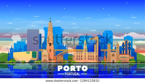 Porto Portugal Skyline Panorama Sky Background Stock Vector (Royalty