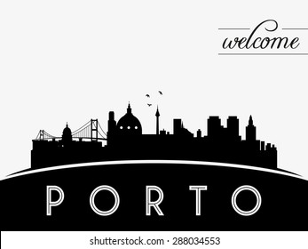 Porto Portugal skyline silhouette black vector design on white background.