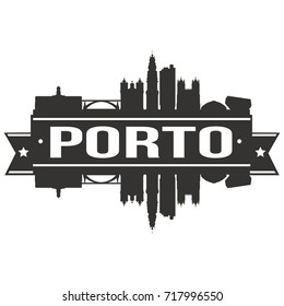 Porto Portugal Skyline Silhouette City Vector Design Art Stencil.