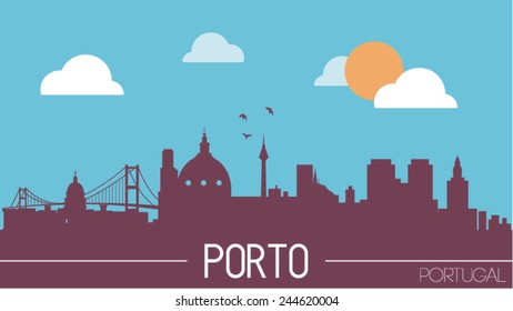 Porto Portugal skyline silhouette flat design vector illustration