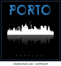 Porto, Portugal skyline silhouette vector design on parliament blue and black background.