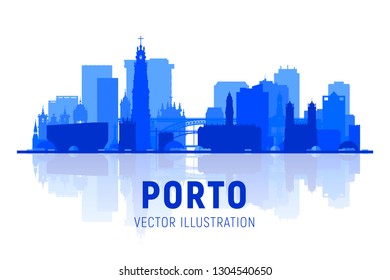 Porto Portugal skyline silhouette at white background. Vector Illustration. Business travel and tourism concept with modern and old buildings. Vector for presentation, banner, web site. 