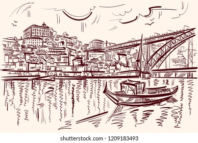 Porto, Portugal Vector Sketch illustration