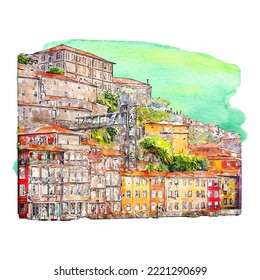 Porto portugal watercolor hand drawn illustration isolated on white background