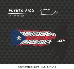 Porto Rico national vector map with sketch chalk flag. Sketch chalk hand drawn illustration