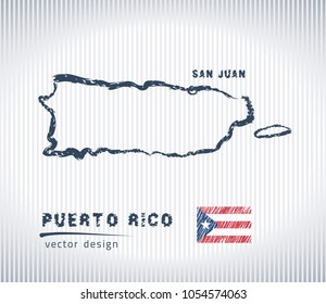 Porto Rico vector chalk drawing map isolated on a white background