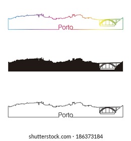 Porto skyline linear style with rainbow in editable vector file