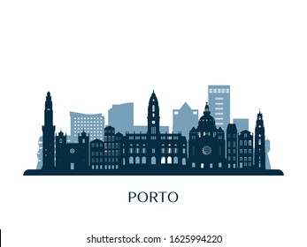 Porto skyline, monochrome silhouette. Vector illustration.