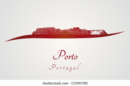 Porto skyline in red and gray background in editable vector file