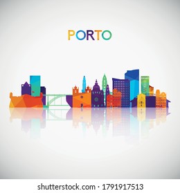 Porto skyline silhouette in colorful geometric style. Symbol for your design. Vector illustration.