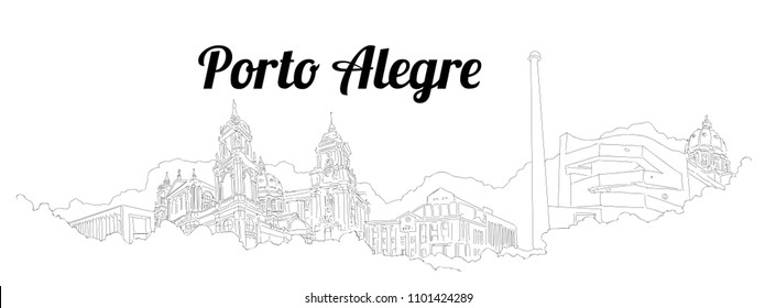 Porto-Alegre city vector panoramic hand drawing sketch illustration 