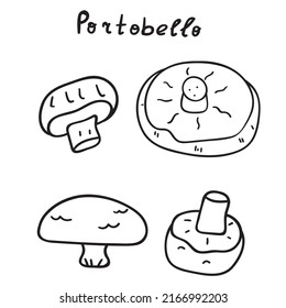 Portobello Mushroom. Collection Of Outline Icons On White Background.