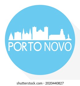 Porto-Novo, Benin Round Button City Skyline Design. Silhouette Stamp Vector Travel Tourismus.