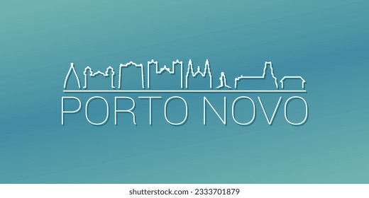 Porto-Novo, Benin Skyline Linear Design. Flat City Illustration Minimal Clip Art. Background Gradient Travel Vector Icon.