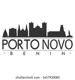 Porto-Novo, Benin Skyline Silhouette City. Vektorillustration für Stadtplanung. Berühmte Denkmäler Tourismus.