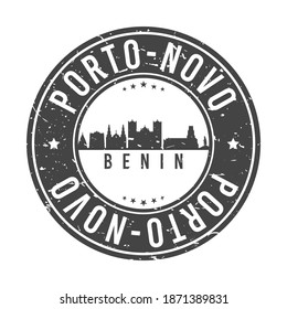 Porto-Novo, Benin Skyline Stamp. Rundpostmark-Symbol City Design. Vektor-Wahrzeichen-Reisezeichen-Abzeichen.