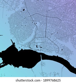 Porto-Novo, Benin - Urban vector city map of African capital city with parks, roads and railways, minimalist town plan design poster, city center, downtown, transit network, blueprint