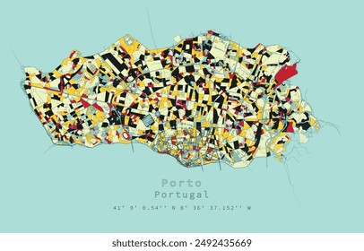 Porto,Portugal,city centre,accurate map,Urban detail Streets Roads color Map,editable vector element template image for marketing ,product ,wall art 
