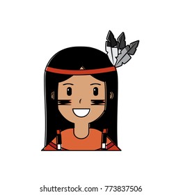 portrait aboriginal native american with feathers and