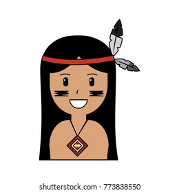 portrait aboriginal native american with feathers and