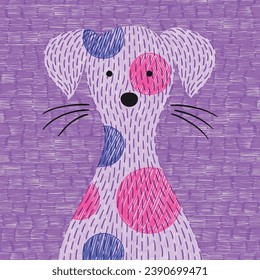 Portrait of abstract dog. Geometric pattern. Postcard with pet head