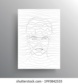 Retrato de un rostro masculino abstracto en forma de distorsión lineal aislado en fondo blanco. Diseño de la decoración de las paredes. Ilustración vectorial.