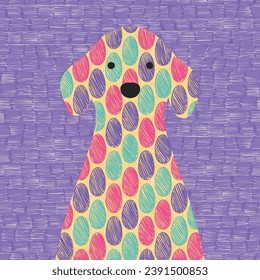 Portrait of abstract pet. Geometric pattern. Postcard with dog head