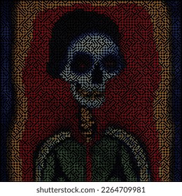 Portrait of a Abstract skeleton. Linear Vector illustration. Line ornamental design.